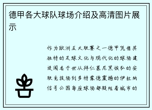 德甲各大球队球场介绍及高清图片展示